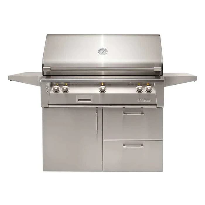 Alfresco 42" Deluxe Cart Grill, 2 Burner, Rotis, Single Door, Double Drawer, LP