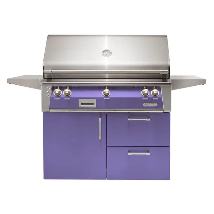 Alfresco 42" Deluxe Cart Grill, 2 Burner, Rotis, Single Door, Double Drawer, NG, Color