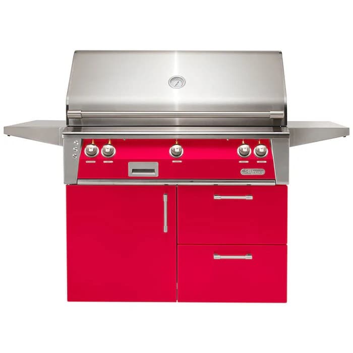 Alfresco 42" Deluxe Cart Grill, 3 Burner, Rotis, Single Door, Double Drawer, Sear Zone, LP, Color