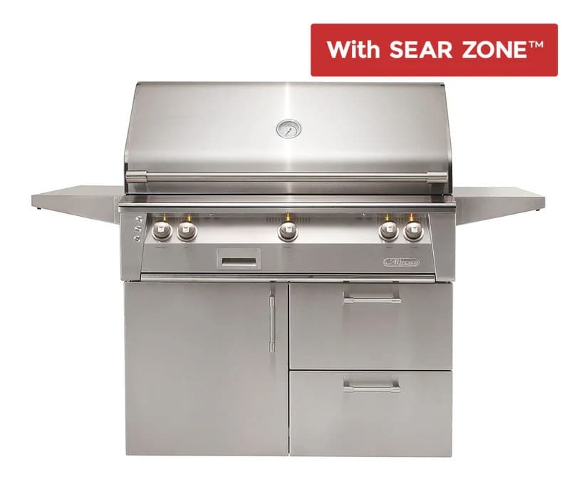 Alfresco 42" Deluxe Cart Grill, 3 Burner, Rotis, Single Door, Double Drawer, Sear Zone, NG