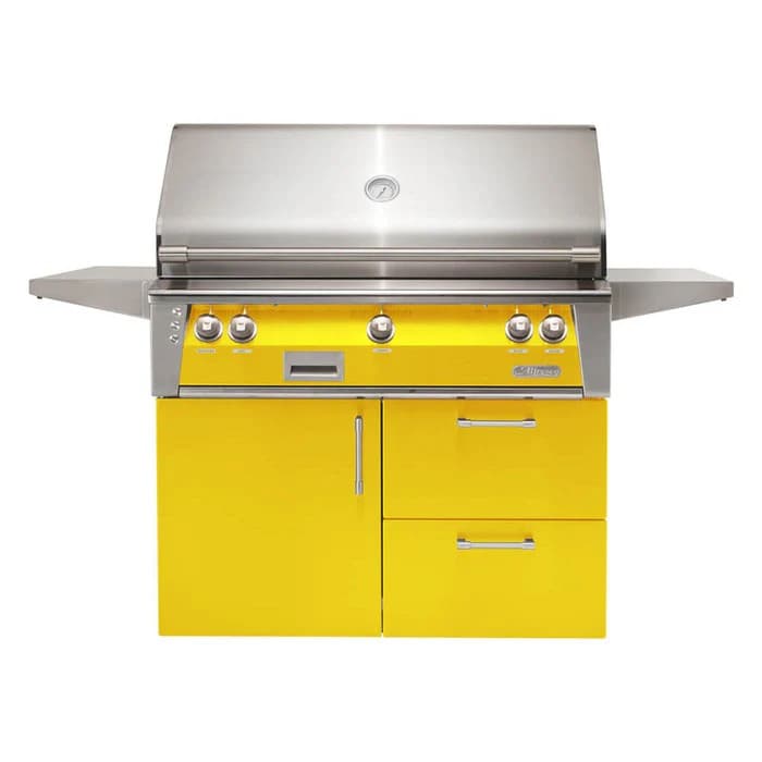 Alfresco 42" Deluxe Cart Grill, 3 Burner, Rotis, Single Door, Double Drawer, Sear Zone, NG, Color