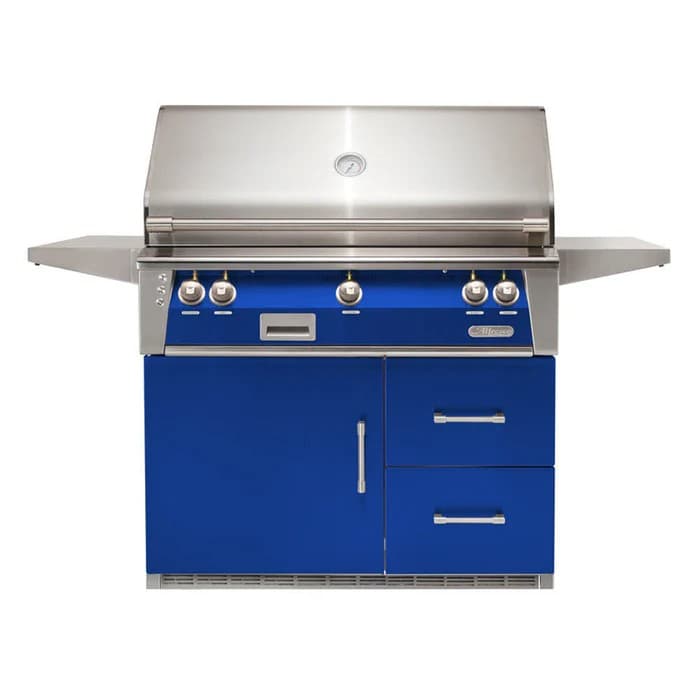 Alfresco 42" Refrigerator Cart Grill, 3 Burner, Rotis, Single Door, Double Drawer, LP, Color