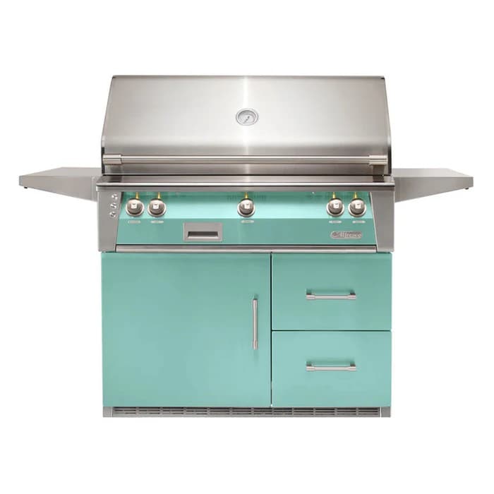 Alfresco 42" Refrigerator Cart Grill, 3 Burner, Rotis, Single Door, Double Drawer, Sear Zone, LP, Color