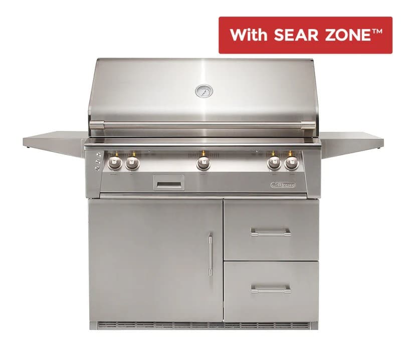 Alfresco 42" Refrigerator Cart Grill, 3 Burner, Rotis, Single Door, Double Drawer, Sear Zone, NG