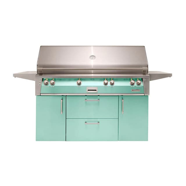 Alfresco 56" Deluxe Cart Grill, 3 Burner, Rotis, Double Door, Double Drawer, Sear Zone, LP, Color