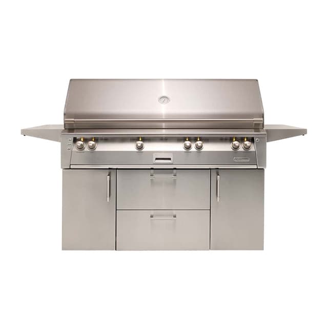 Alfresco 56" Deluxe Cart Grill, 3 Burner, Rotis, Double Door, Double Drawer, Sear Zone, NG
