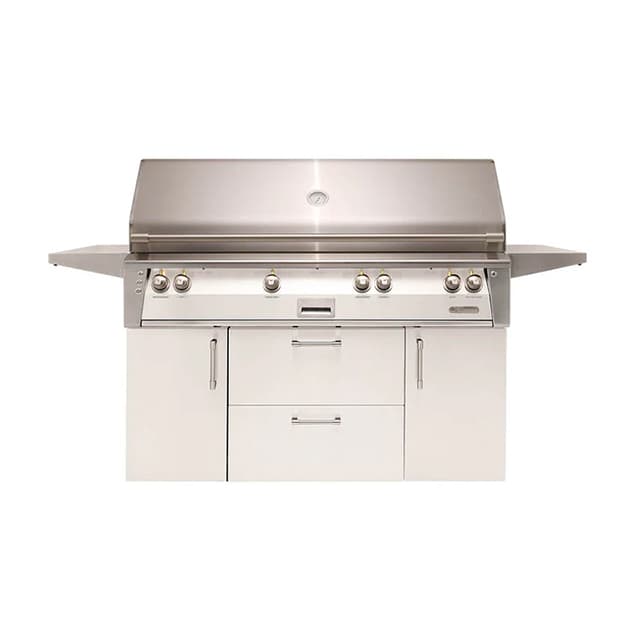 Alfresco 56" Deluxe Cart Grill, 3 Burner, Rotis, Double Door, Double Drawer, Sear Zone, NG, Color