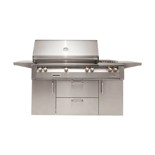 Alfresco 56" Deluxe Cart Grill, 3 Burner, Side Burner, Rotis, Double Door, Double Drawer, NG