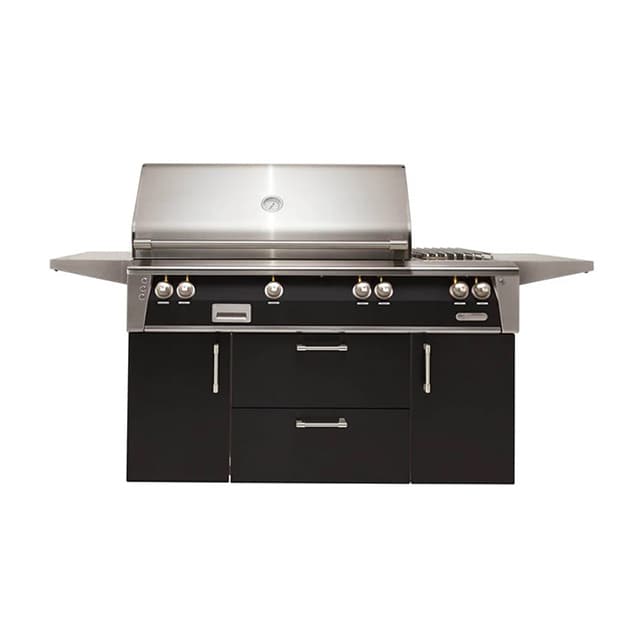 Alfresco 56" Deluxe Cart Grill, 3 Burner, Side Burner, Rotis, Double Door, Double Drawer, Sear Zone, LP, Color