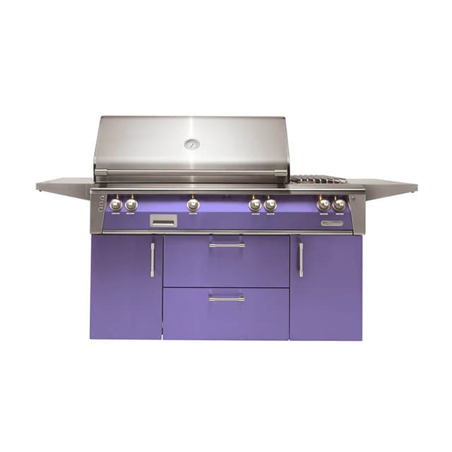 Alfresco 56" Deluxe Cart Grill, 3 Burner, Side Burner, Rotis, Double Door, Double Drawer, Sear Zone, NG, Color