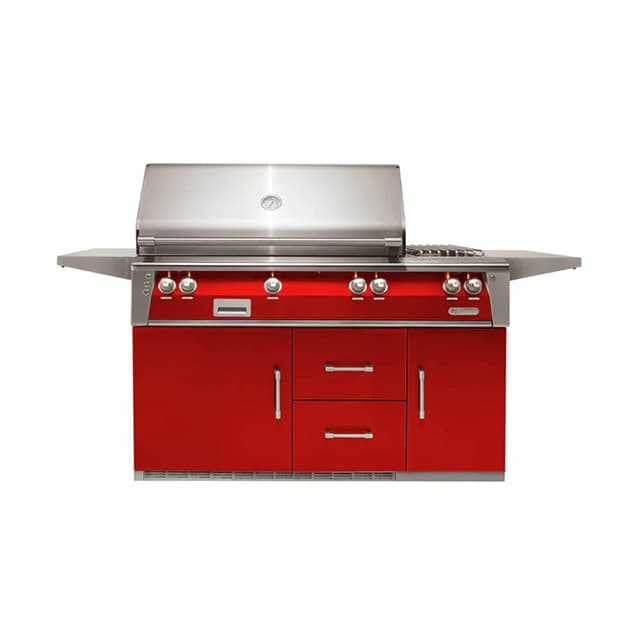 Alfresco 56" Refrigerator Cart Grill, 3 Burner, Rotis, Single Door, Double Drawer, LP, Color