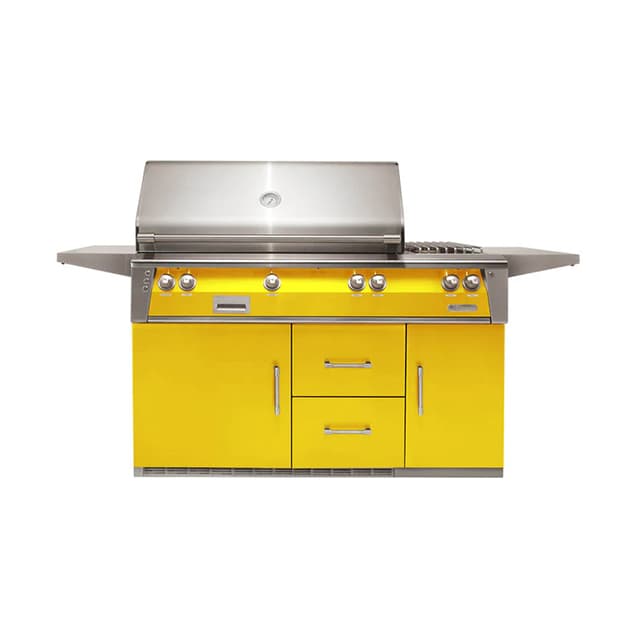 Alfresco 56" Refrigerator Cart Grill, 3 Burner, Side Burner, Rotis, Double Door, Double Drawer, Sear Zone, NG, Color